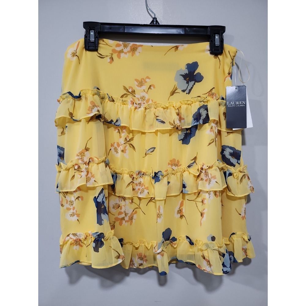 Lauren Ralph Lauren NWT Skirt Womens 6 Yellow Floral Tiered Miniskirt Lined New